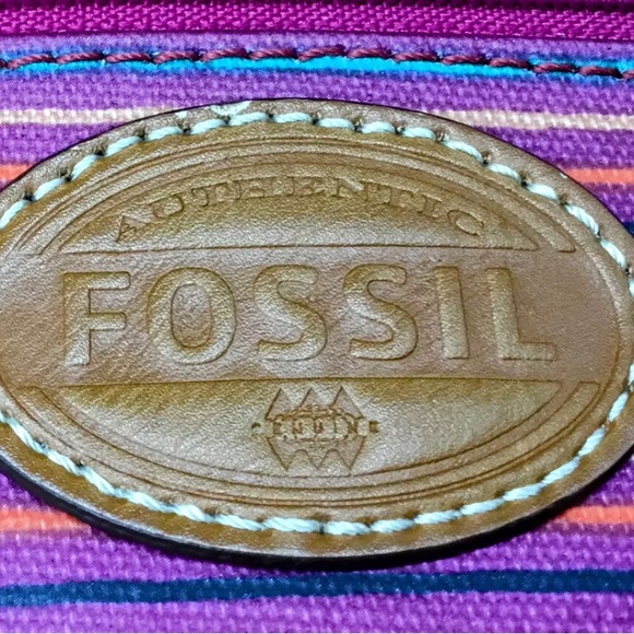 Fossil Keyper Striped Coated Canvas Crossbody Bag Pink Multicolor 12" x 10" x 4 - Picture 8 of 9